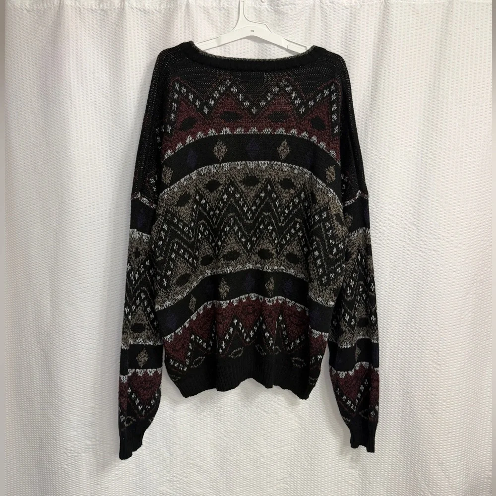 Vintage Piccadilly Geometric Knit Cardigan Sweater 2XL Tall Made In Korea Retro - Picture 2 of 4